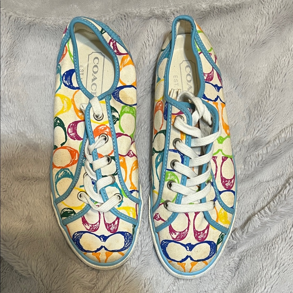 Coach Colorful Logo Sneakers with Blue Trim